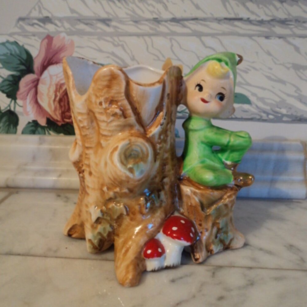 vintage elf/gnome pixie elf vase planter